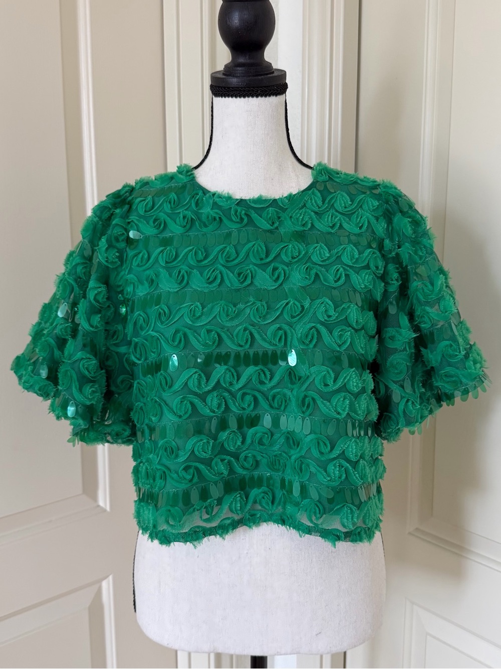 Green Embellished Short Sleeve Top